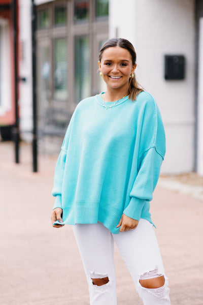 Aqua Oversized Knit Pullover