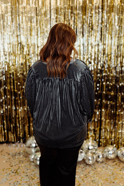 Gunmetal Notch Neck Velvet Button Down Top