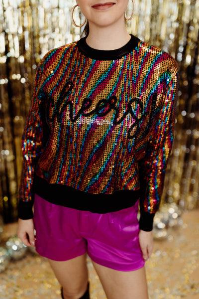 Queen Of Sparkles Multi Full Sequin Cheers Sweater