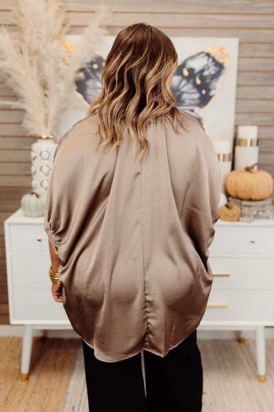 Mocha Notch Neck Oversized Satin Blouse