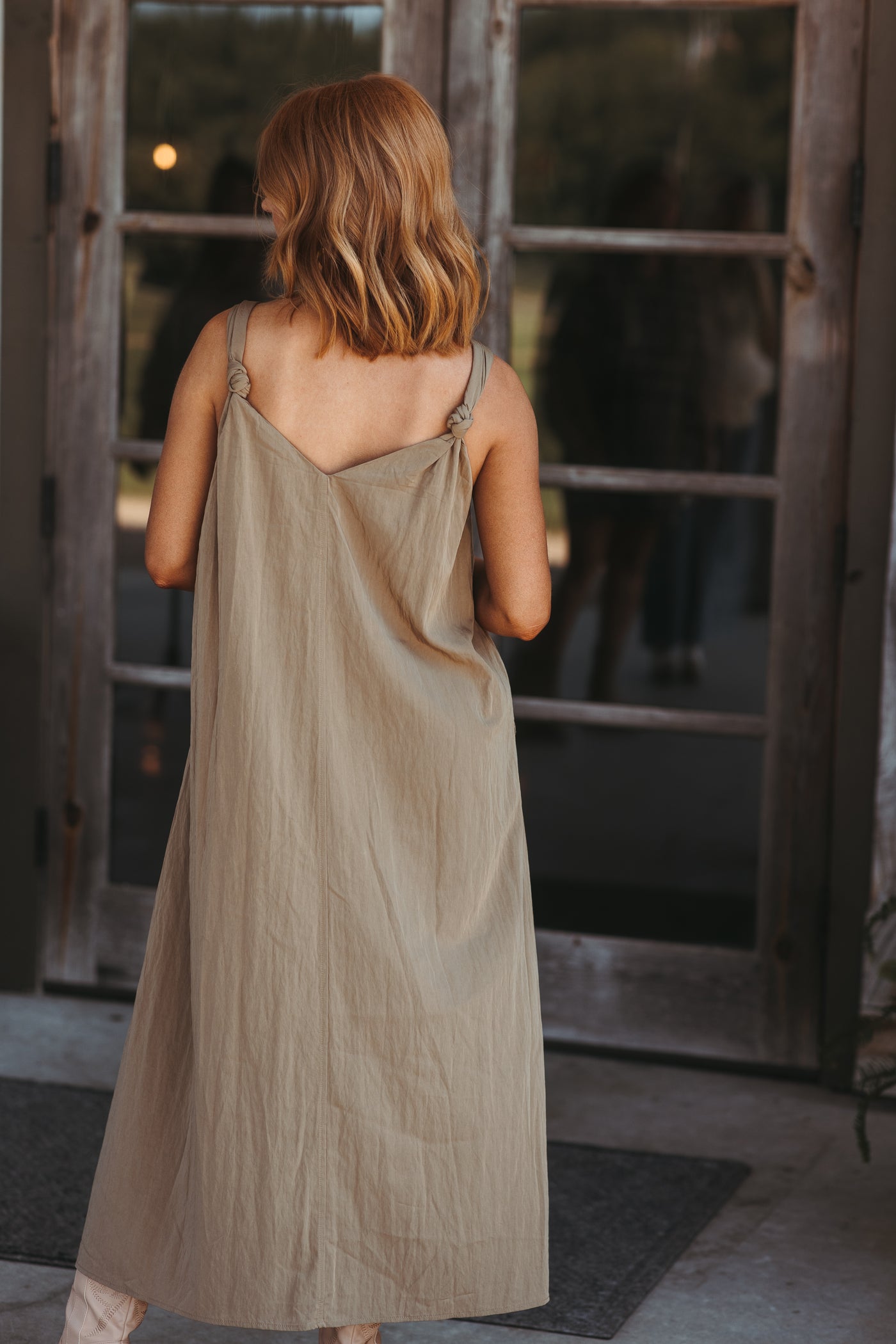 Khaki Loose Fit Knot Strap Midi Dress