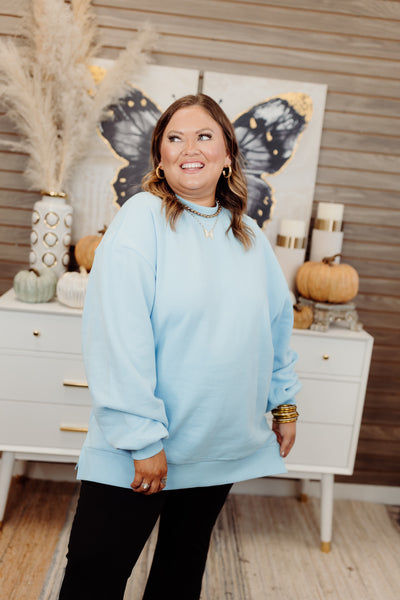 Southern Shirt Happy Thoughts Puff Print Sweatshirt- Crystal Lake