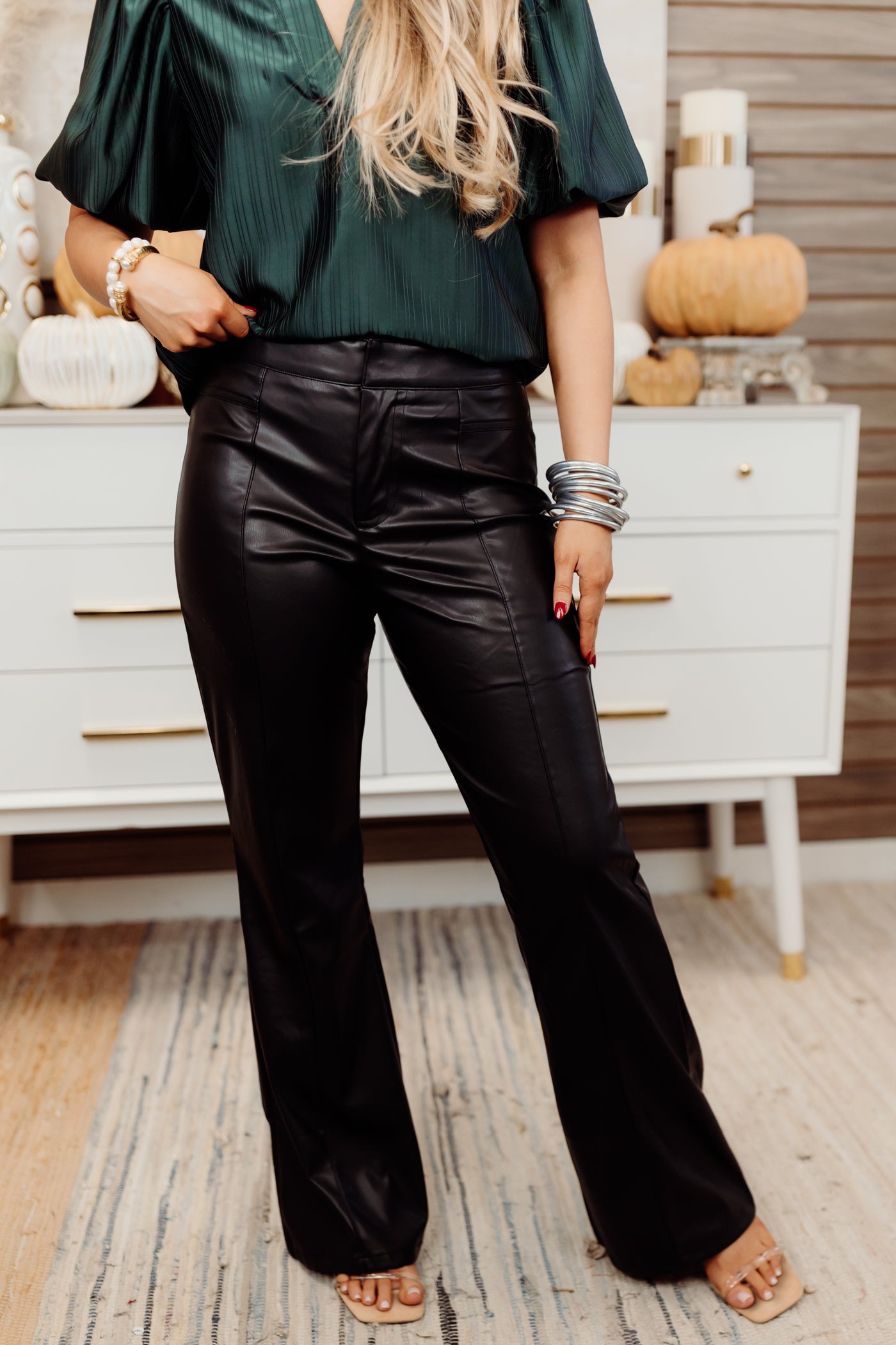 Black High Rise Faux Leather Pants