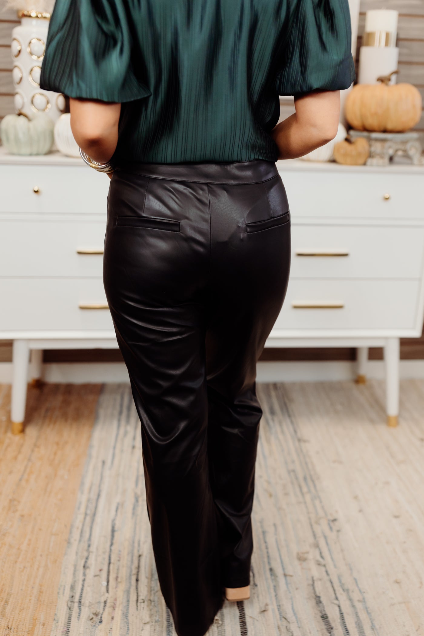 Black High Rise Faux Leather Pants