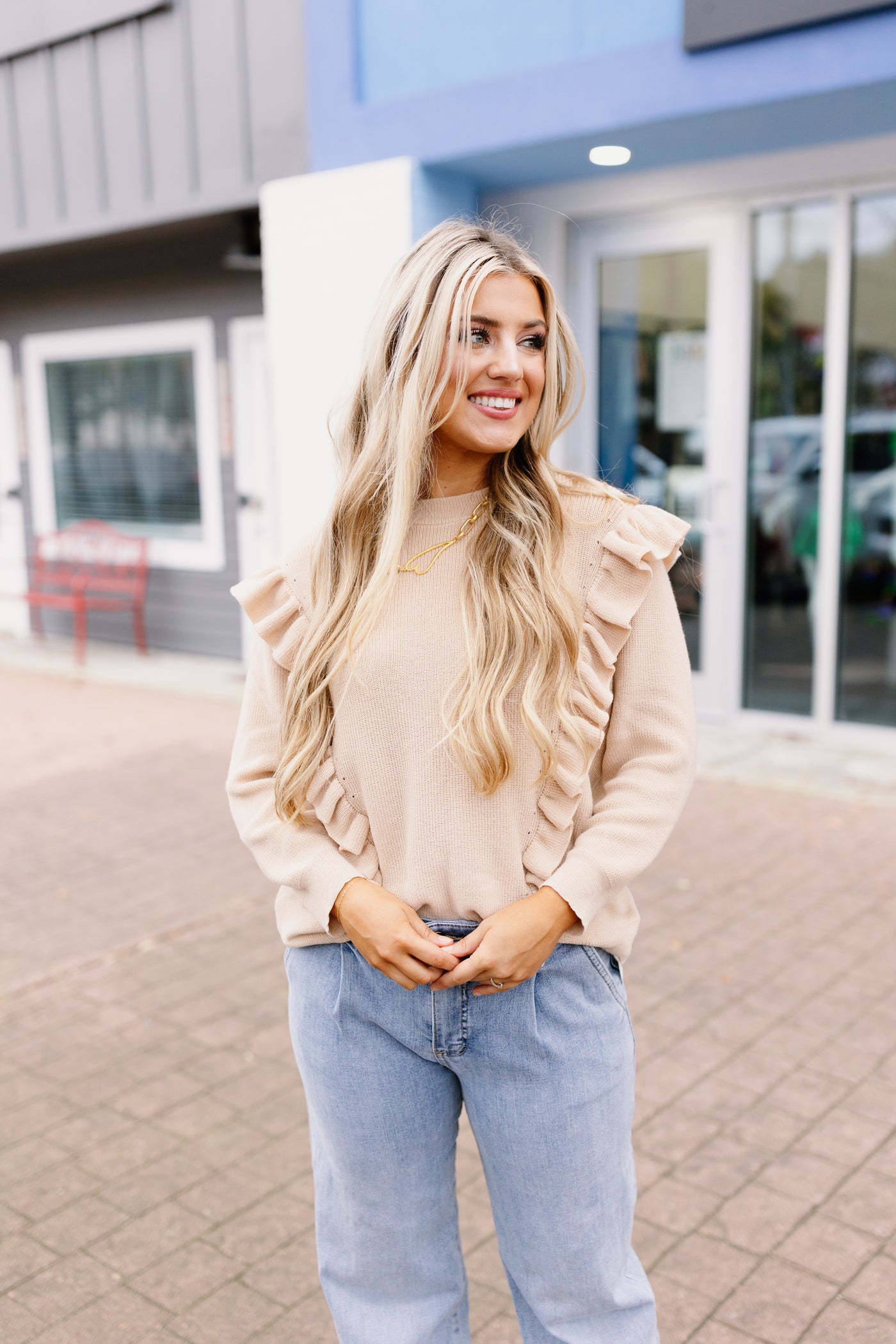 Taupe Ruffle Lightweight Knit Top