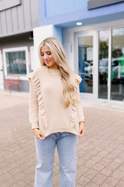 Taupe Ruffle Lightweight Knit Top