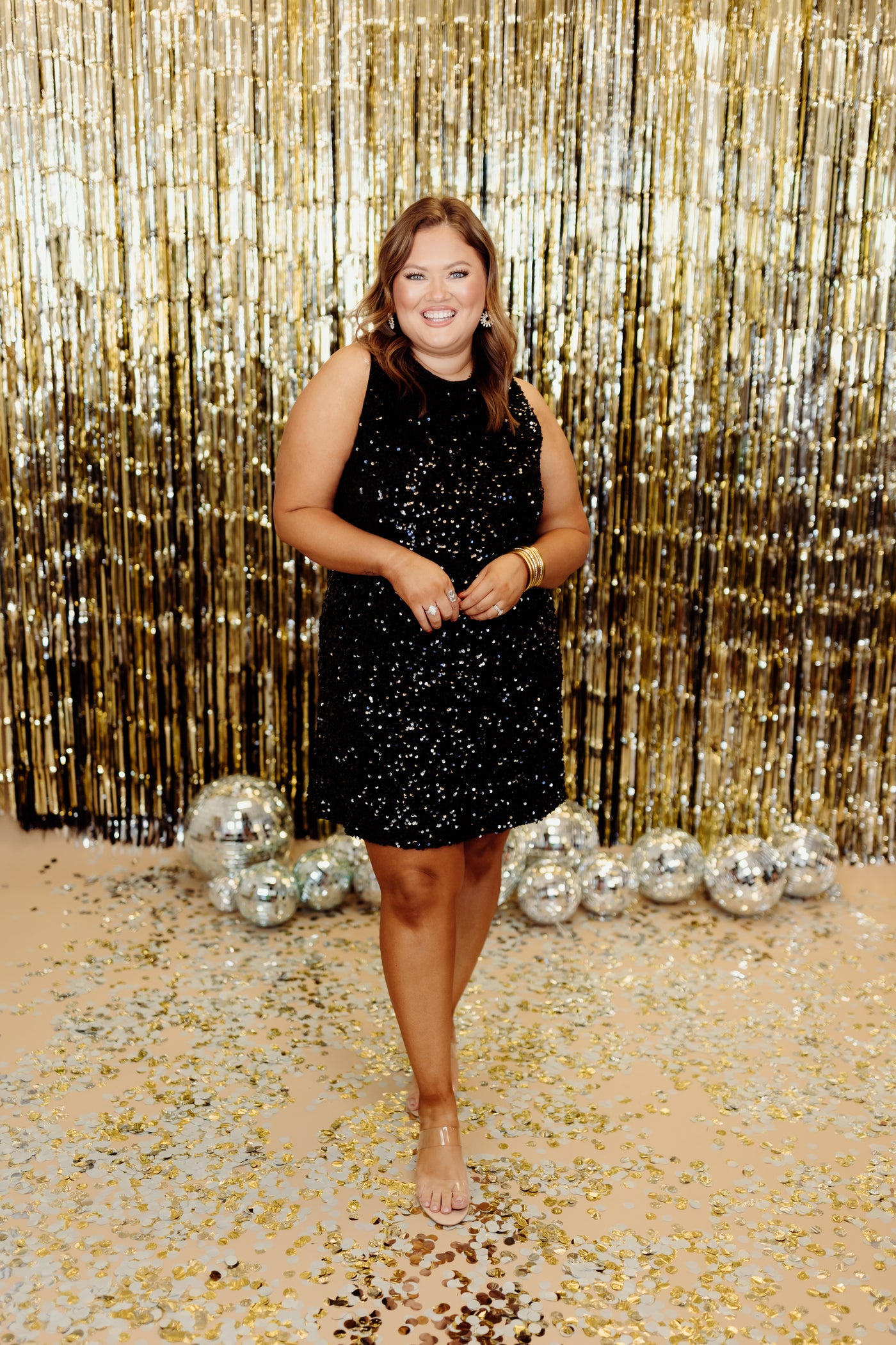 Black Sequin Sleeveless Bow Detail Dress