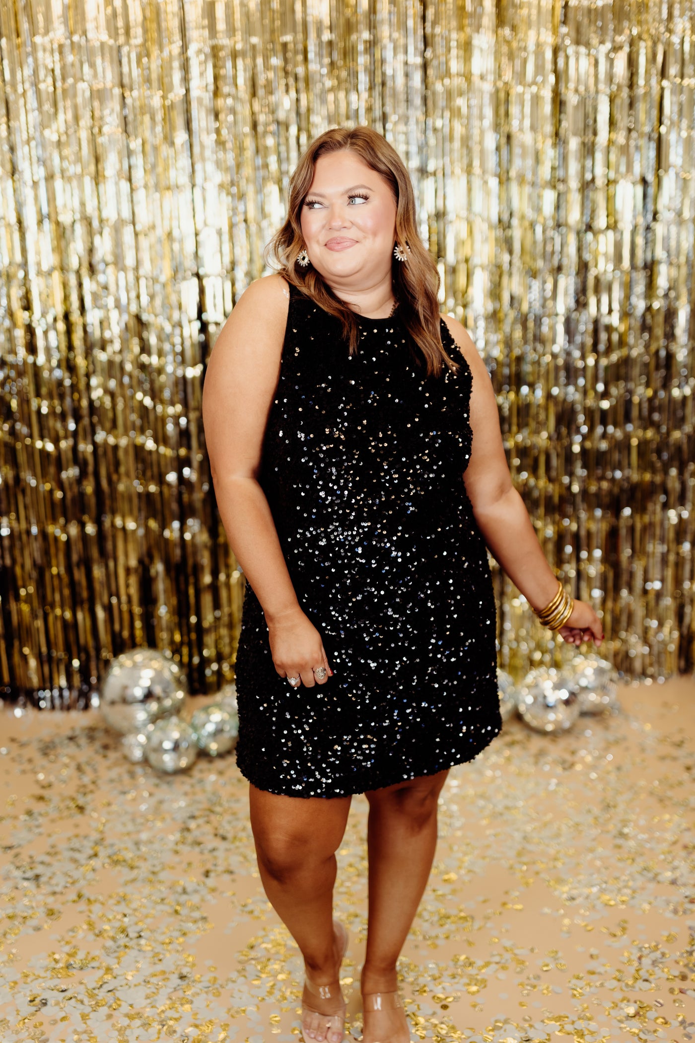 Black Sequin Sleeveless Bow Detail Dress