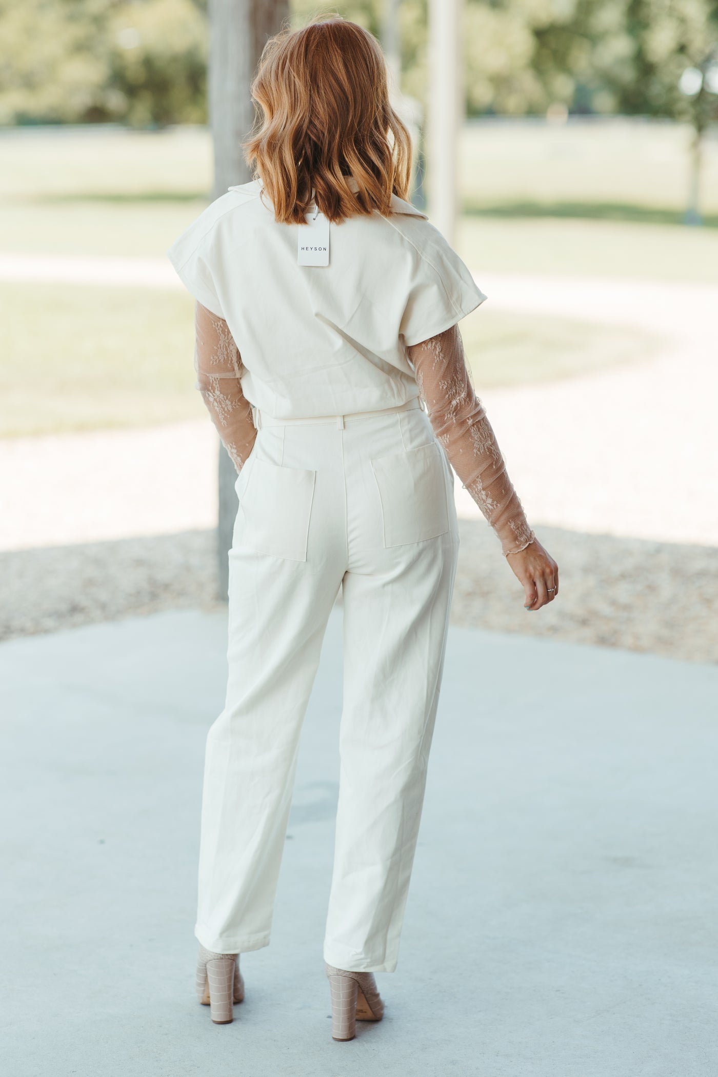 Cream Collared Wrap Front Tapered Jumpsuit