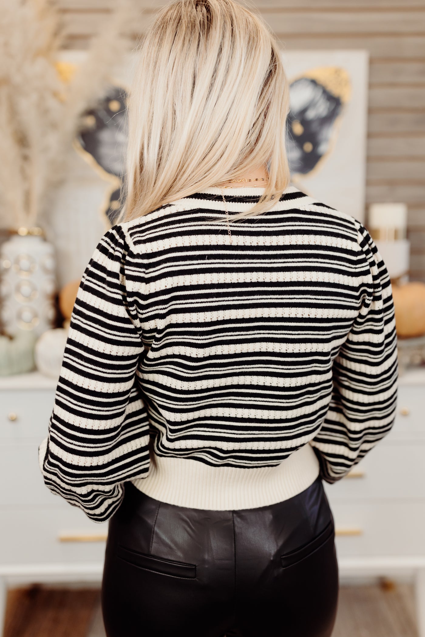 Black Striped Bow Detail Cardigan