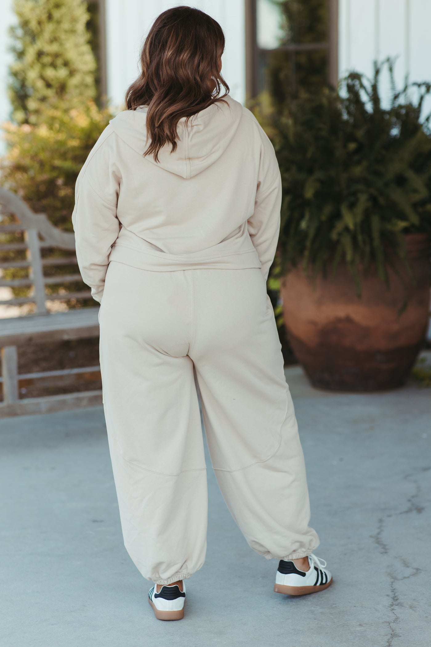 Stone Button Hoodie and Elastic Waist Tie Jogger Set