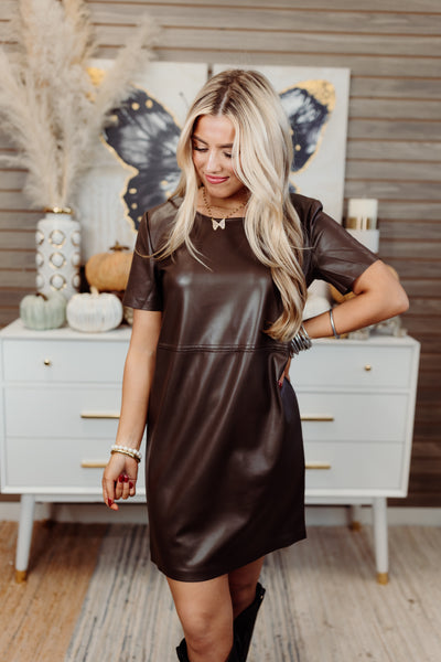 Z Supply London Faux Leather Mini Dress- Dark Chocolate