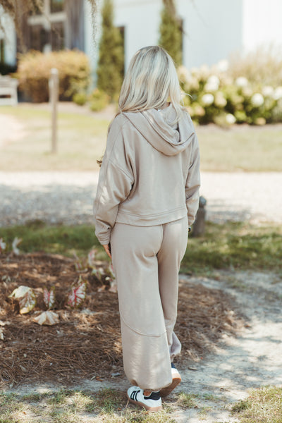 Mocha Button Hoodie and Elastic Waist Tie Jogger Set