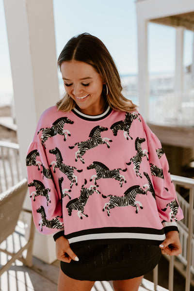 Queen Of Sparkles Light Pink Zebra Sweatshirt