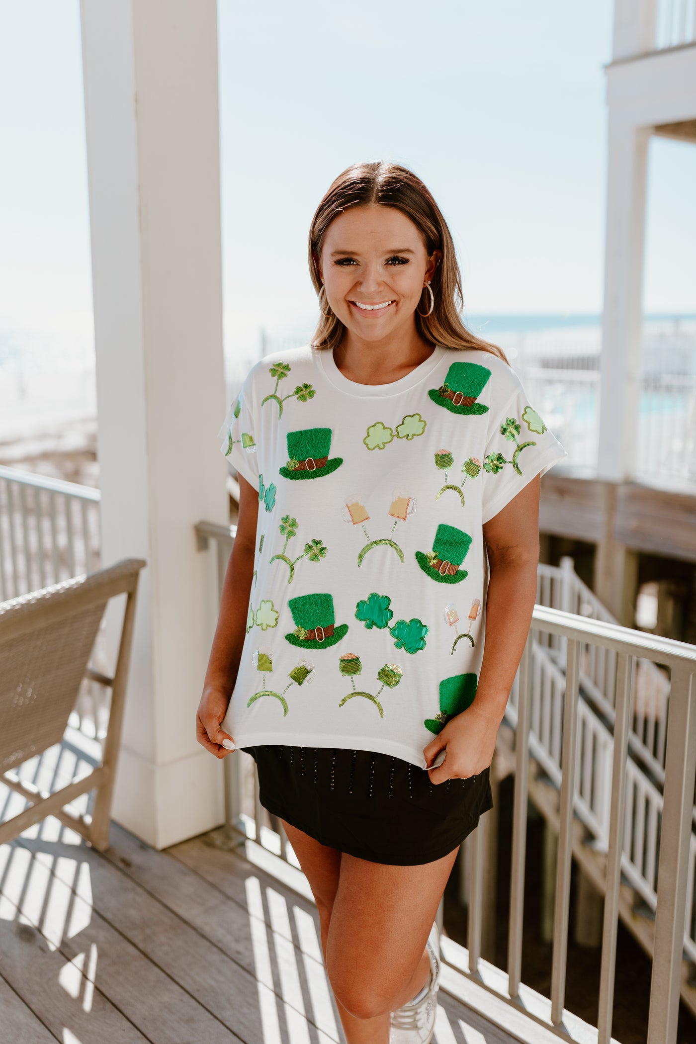 Queen Of Sparkles White St. Patrick's Day Sunglass, Hat & Headband Icon Tee