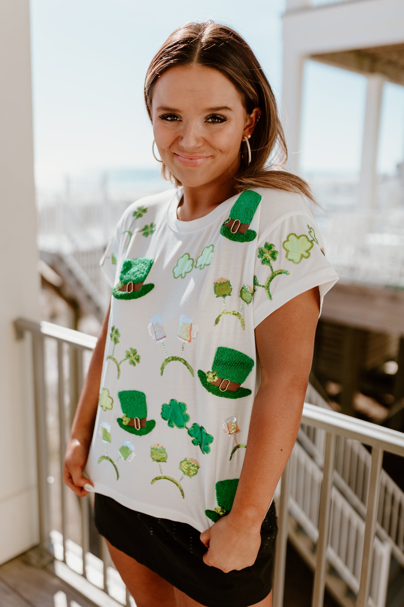 Queen Of Sparkles White St. Patrick's Day Sunglass, Hat & Headband Icon Tee