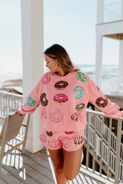 Queen Of Sparkles Pink Donut Sweatshirt