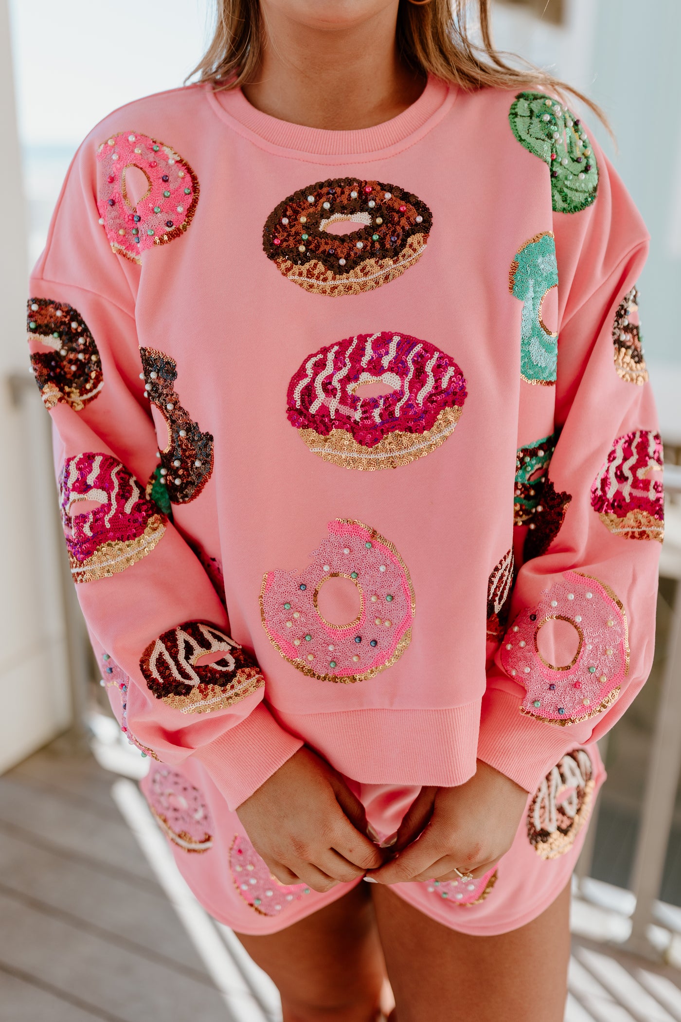 Queen Of Sparkles Pink Donut Sweatshirt