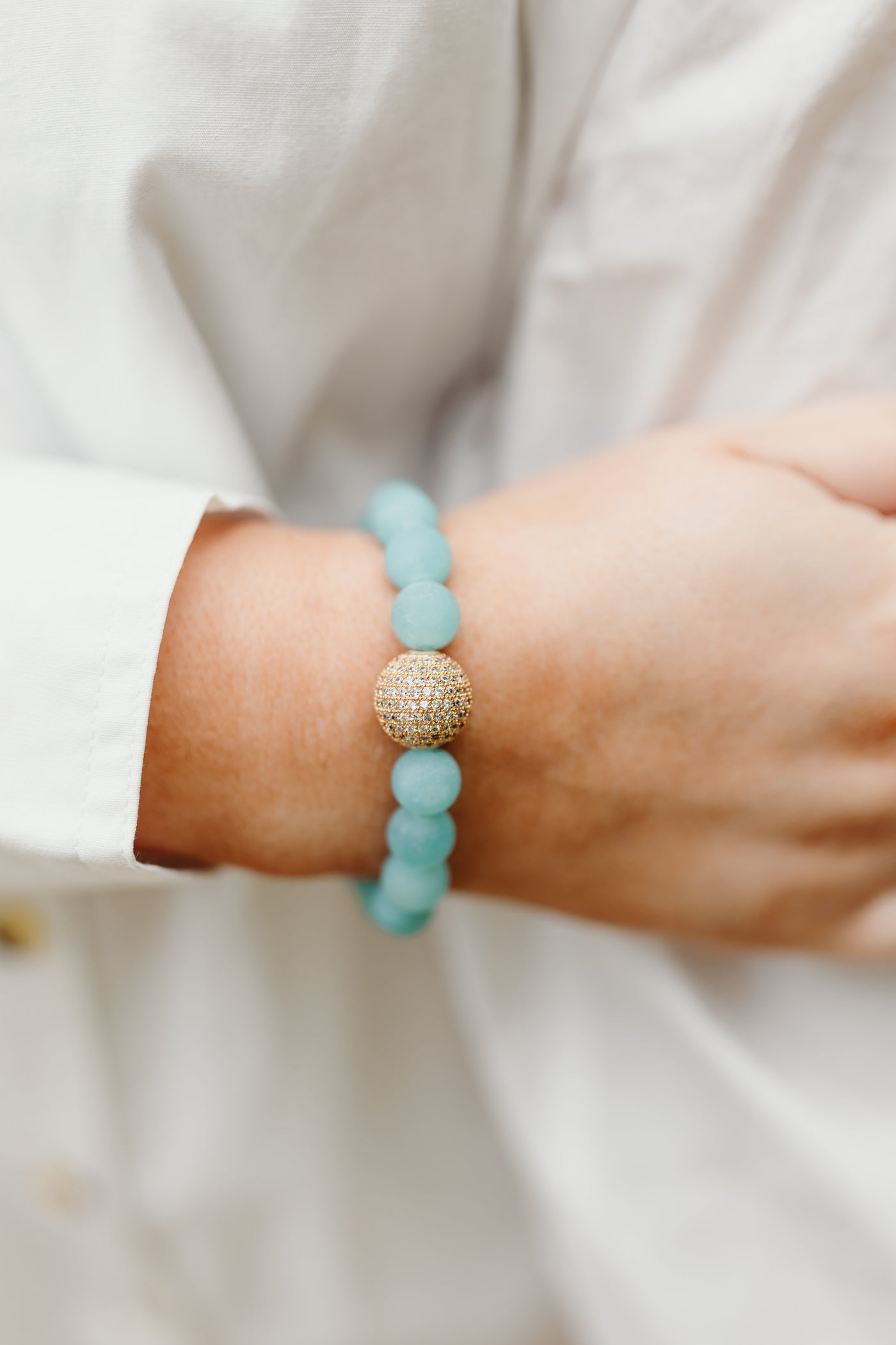 Virtue Jewelry Matte Sky Blue Gemstone Pave Ball Bracelet