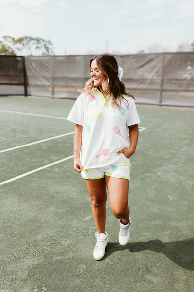 Light Green Tennis Sequin Embroidery Top & Short Set