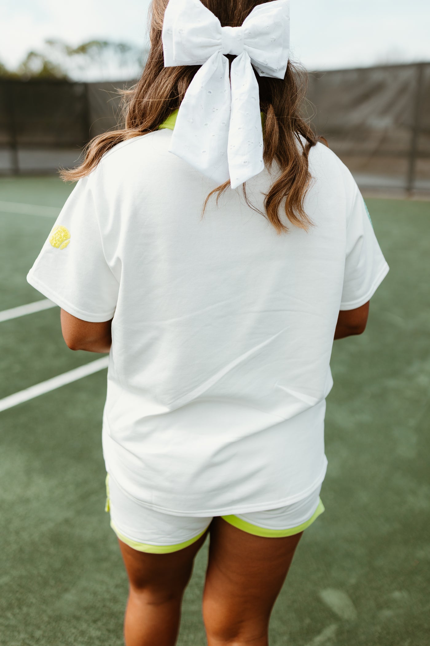 Light Green Tennis Sequin Embroidery Top & Short Set