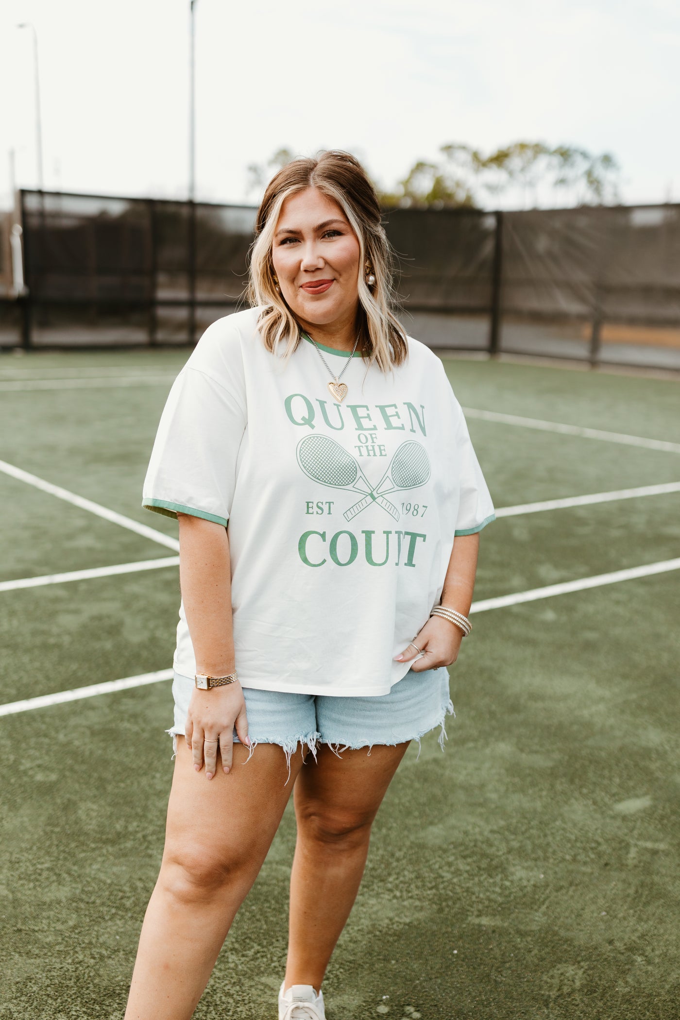 Off White and Sage Queen of The Court T-Shirt