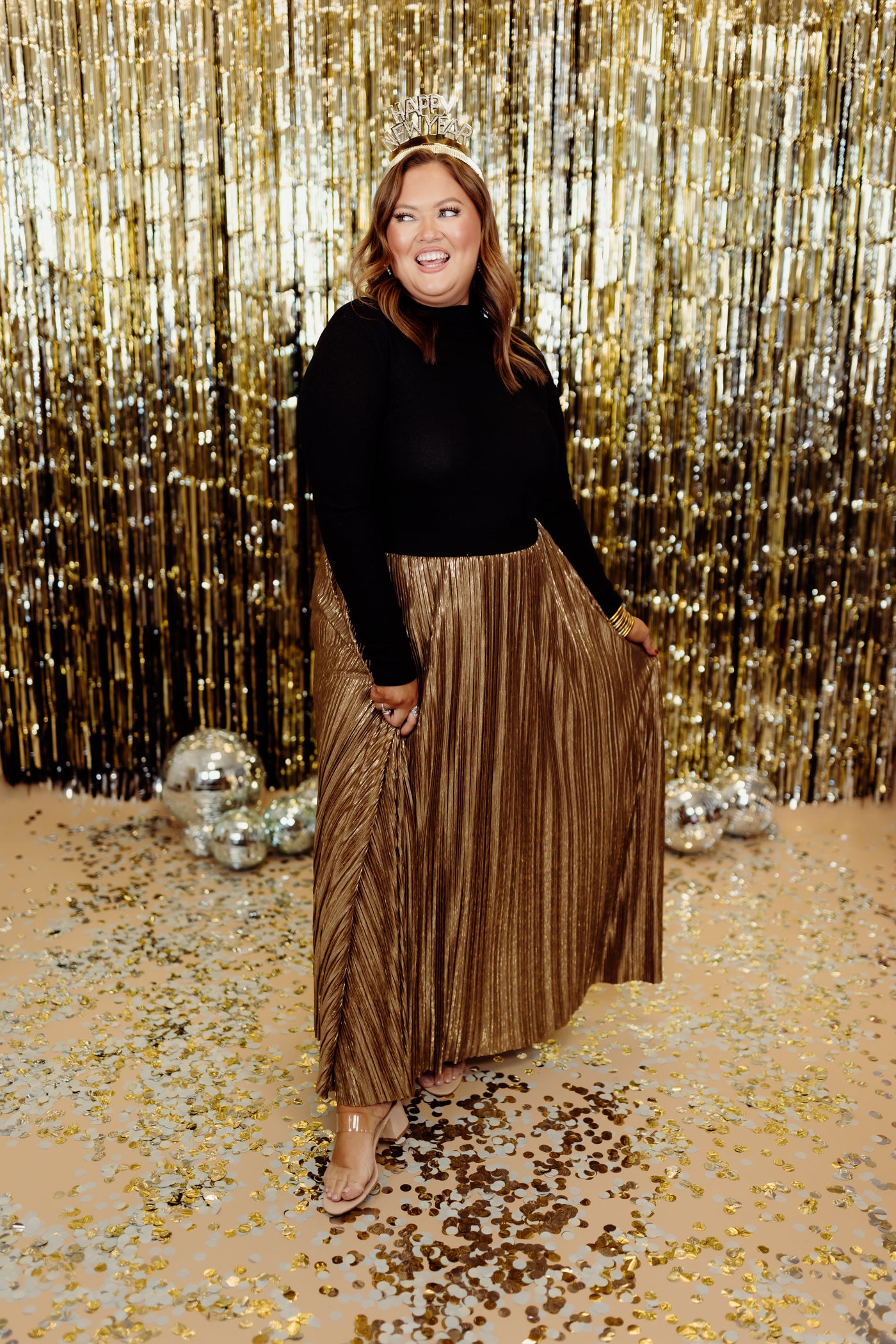 Molly Bracken Gold Metallic Maxi Skirt