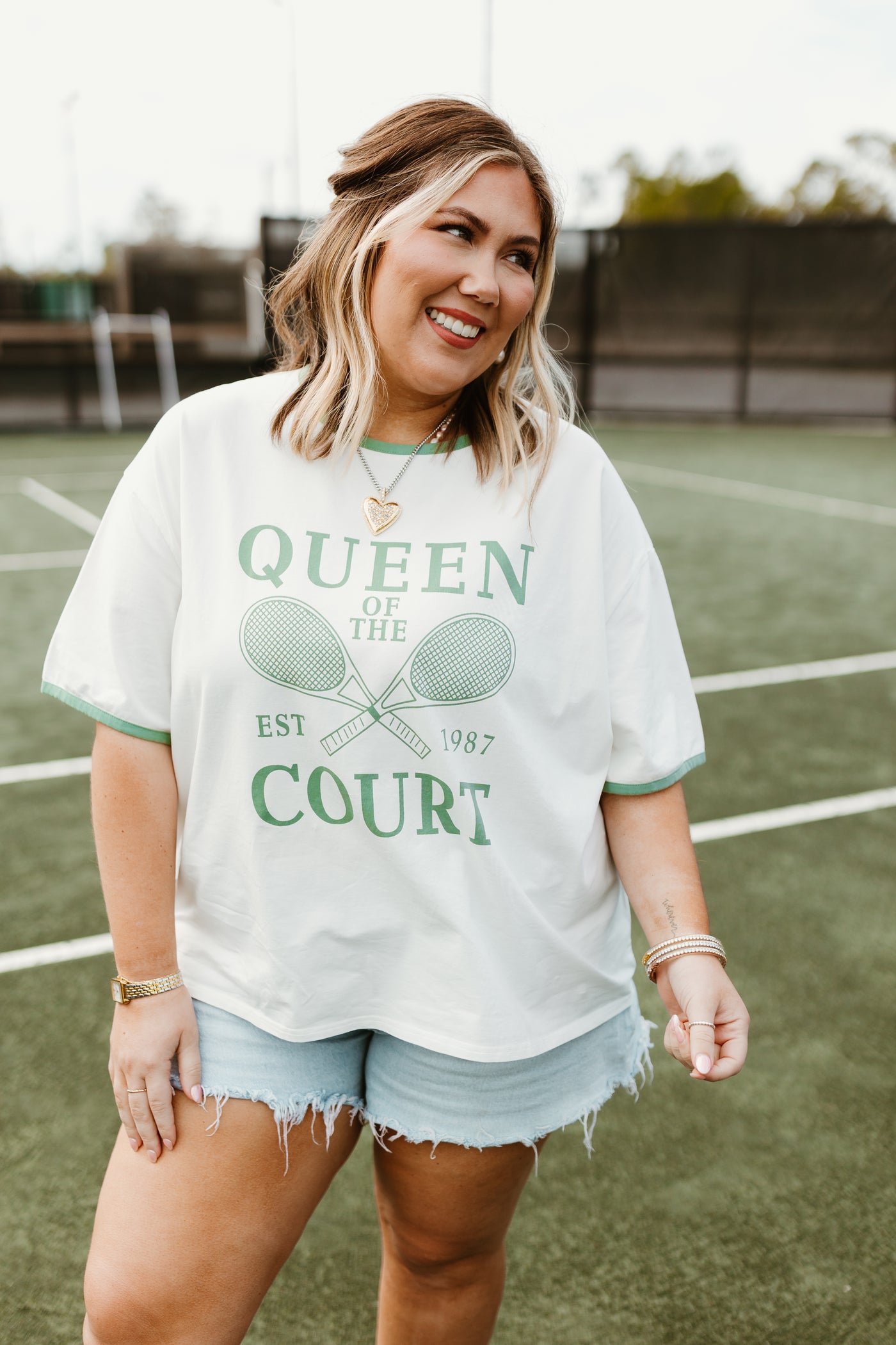 Off White and Sage Queen of The Court T-Shirt