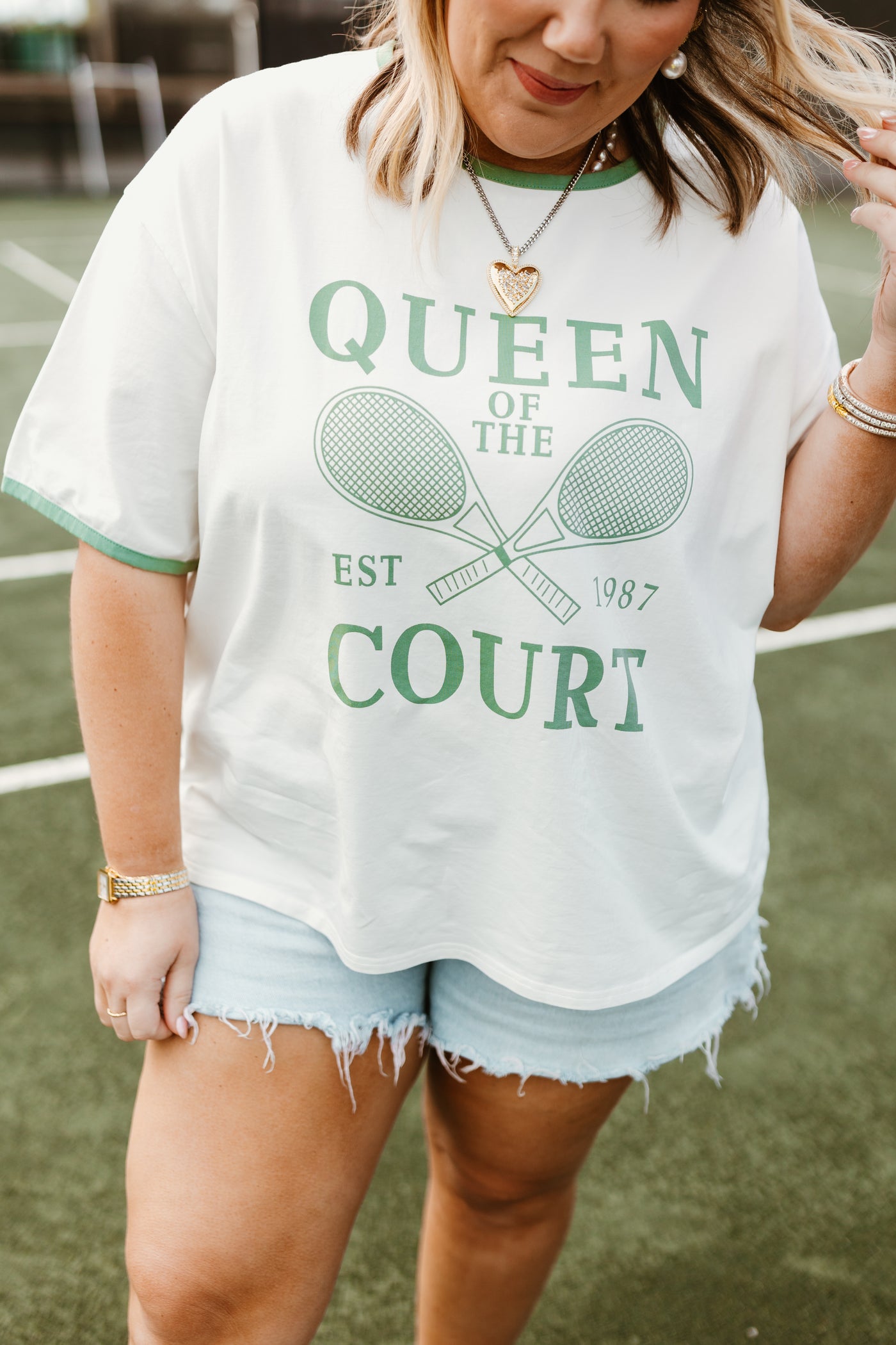 Off White and Sage Queen of The Court T-Shirt