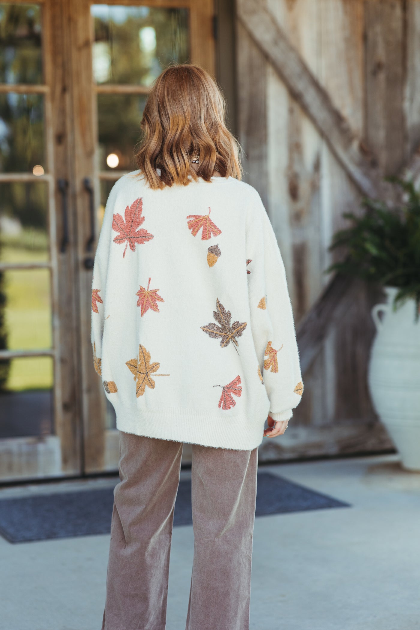 Taupe Fall Leaves Mohair Sweater