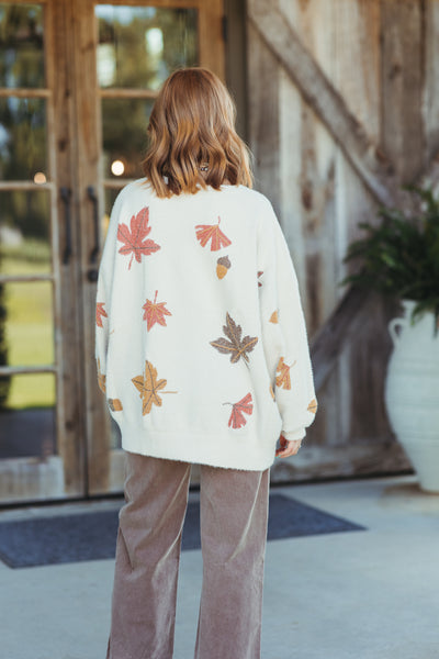 Taupe Fall Leaves Mohair Sweater