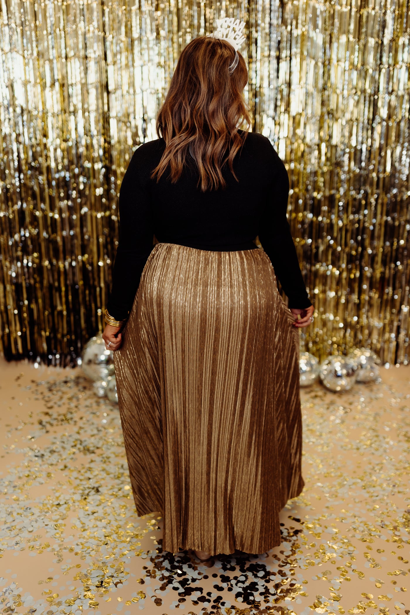 Molly Bracken Gold Metallic Maxi Skirt