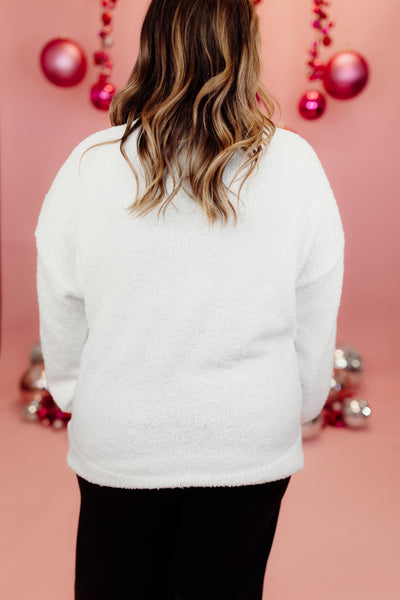 Off White Thread Embroidered Holly Jolly Sweater