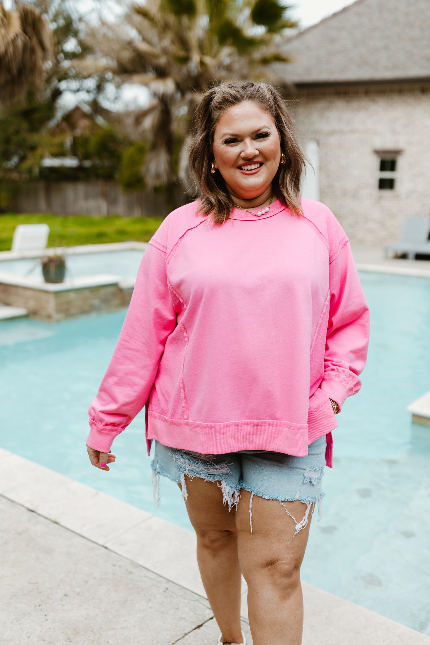 Baby Pink Contrast French Terry Oversized Top