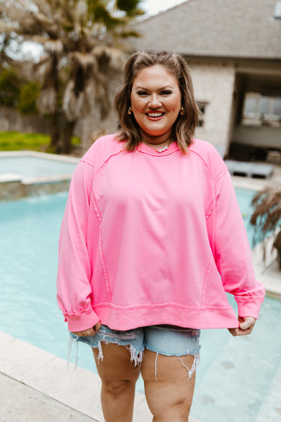 Baby Pink Contrast French Terry Oversized Top