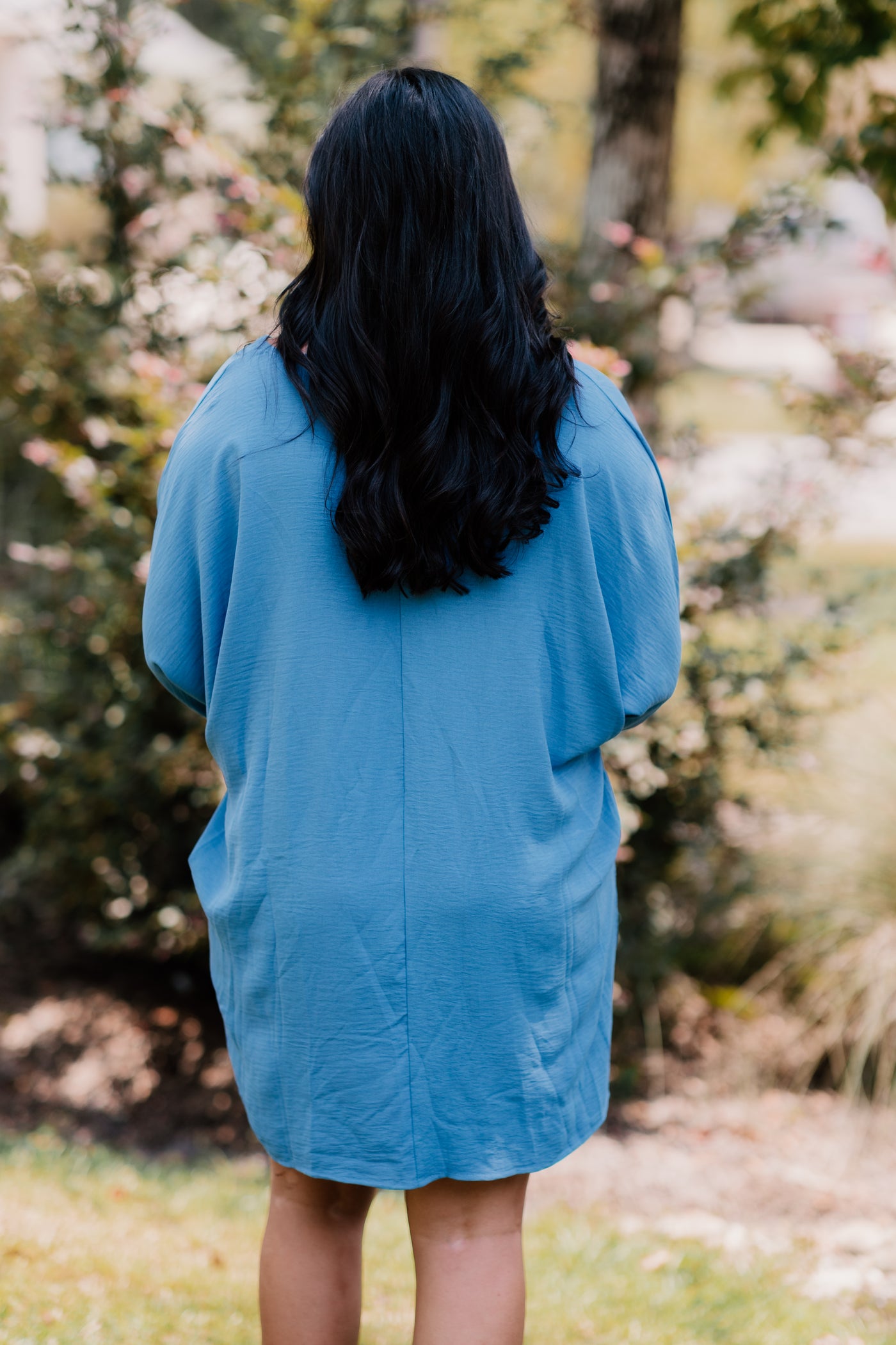 Denim Textured Smocked Sleeve Shift Dress