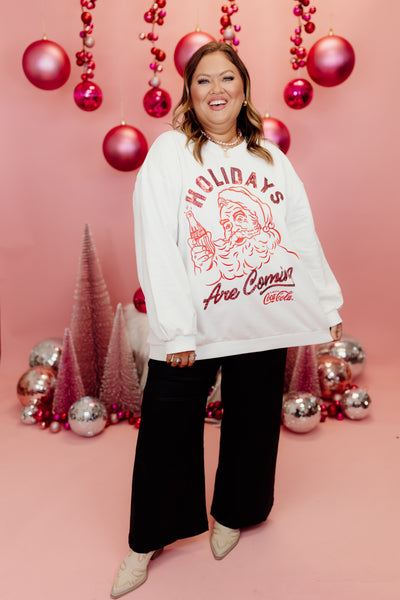 Queen of Sparkles White & Red Holidays Are Coming Santa Coca-Cola Sweatshirt