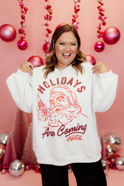 Queen of Sparkles White & Red Holidays Are Coming Santa Coca-Cola Sweatshirt