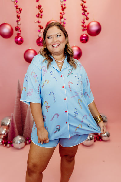 Queen of Sparkles Aqua Multi Candy Cane Pajama Top