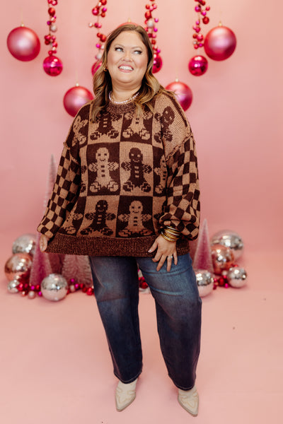 Brown Gingerbread Man Oversized Sweater