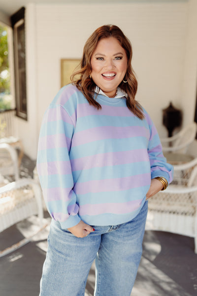 Lilac and Blue Striped French Terry Pullover