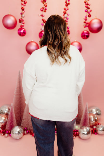 Ivory Pom Pom Detail Reindeer Sweater