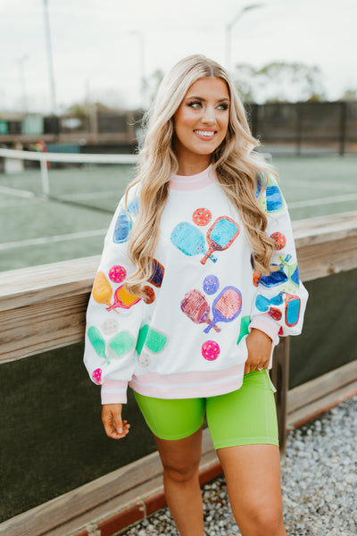 Queen Of Sparkles White Multi Pickleball Sweatshirt