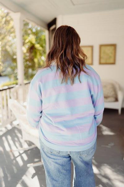 Lilac and Blue Striped French Terry Pullover