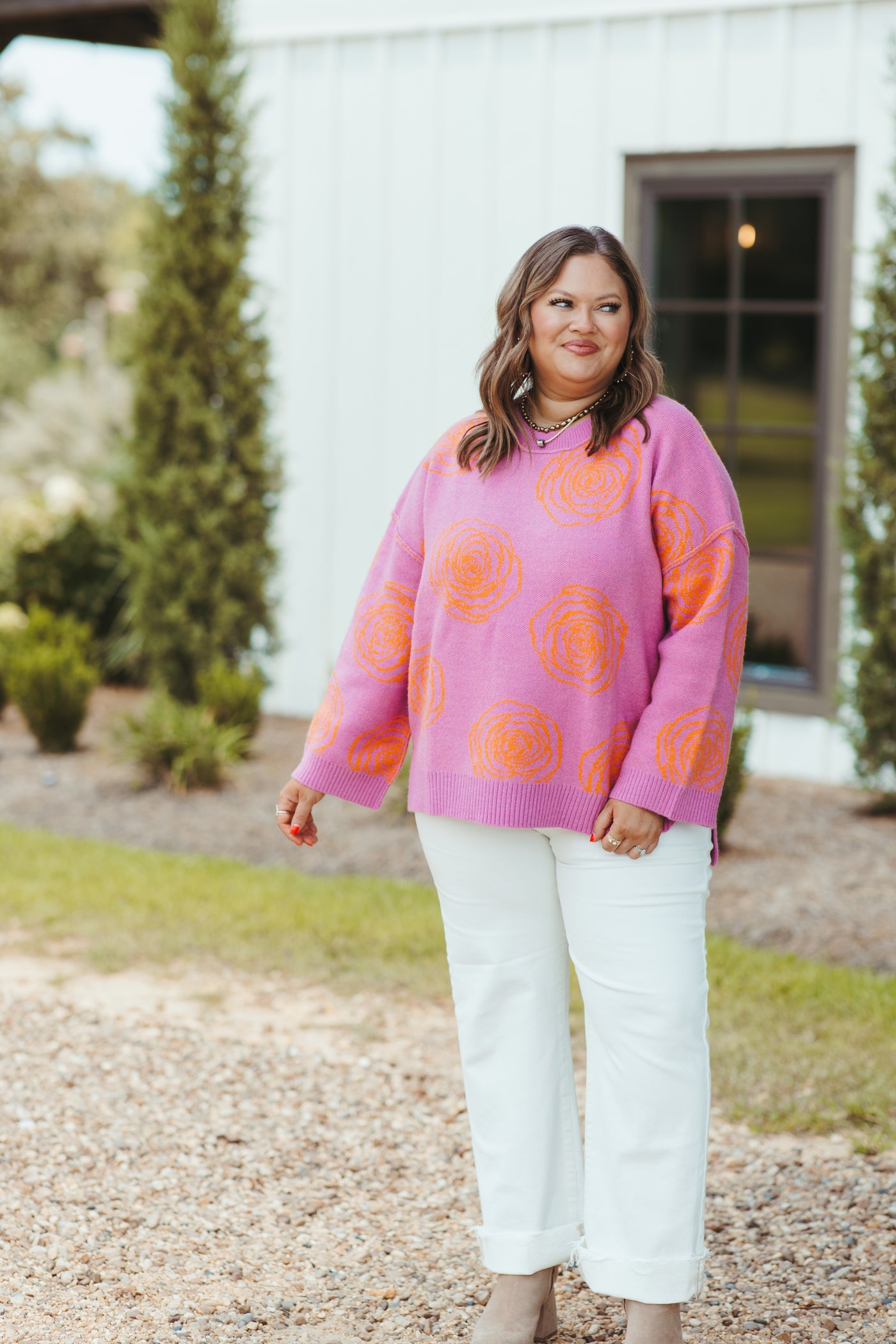 Mauve Multi Rose Detail Oversized Sweater