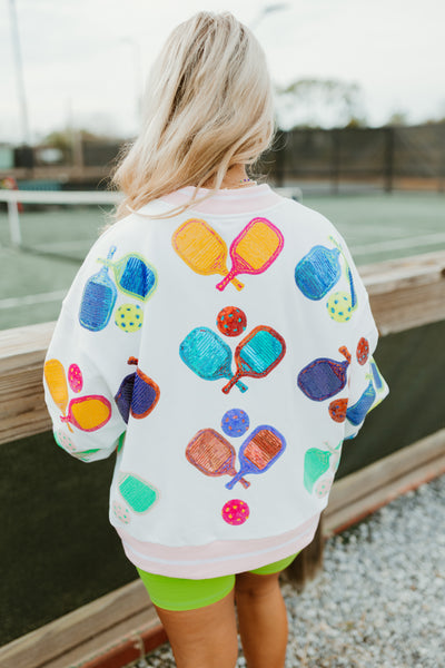 Queen Of Sparkles White Multi Pickleball Sweatshirt