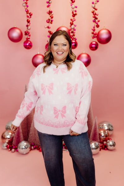 Light Pink Bow Detail Mohair Sweater