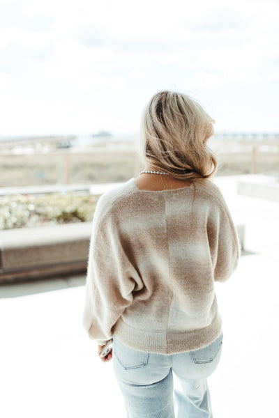 Mocha Mix V-Neck Fuzzy Sweater