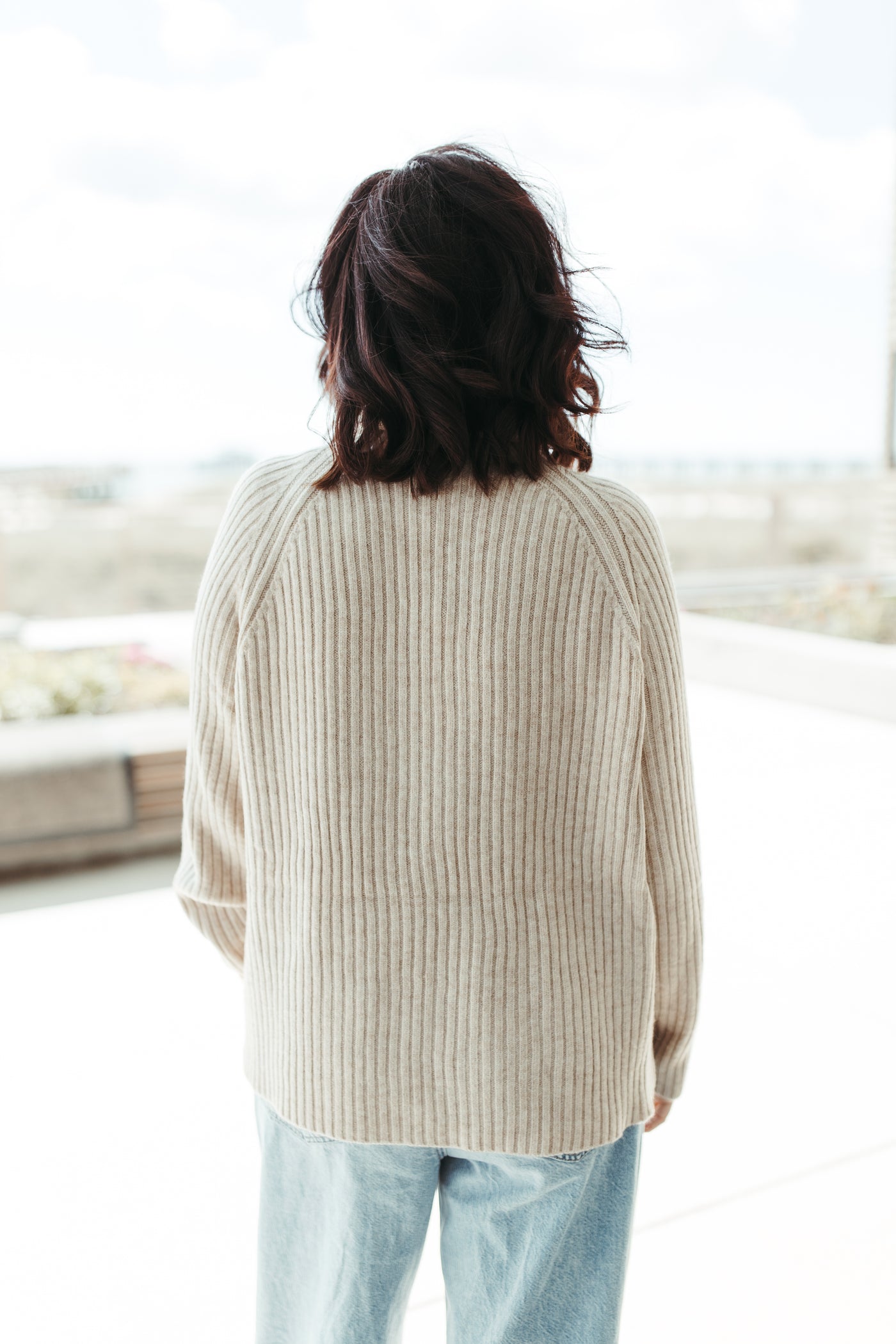 Oatmeal Ribbed Turtleneck Sweater