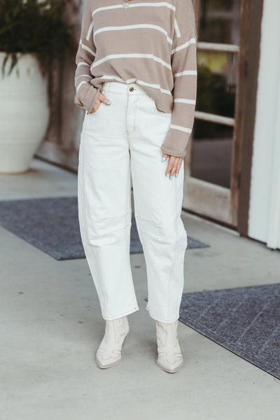 White High Waisted Wide Leg Pants